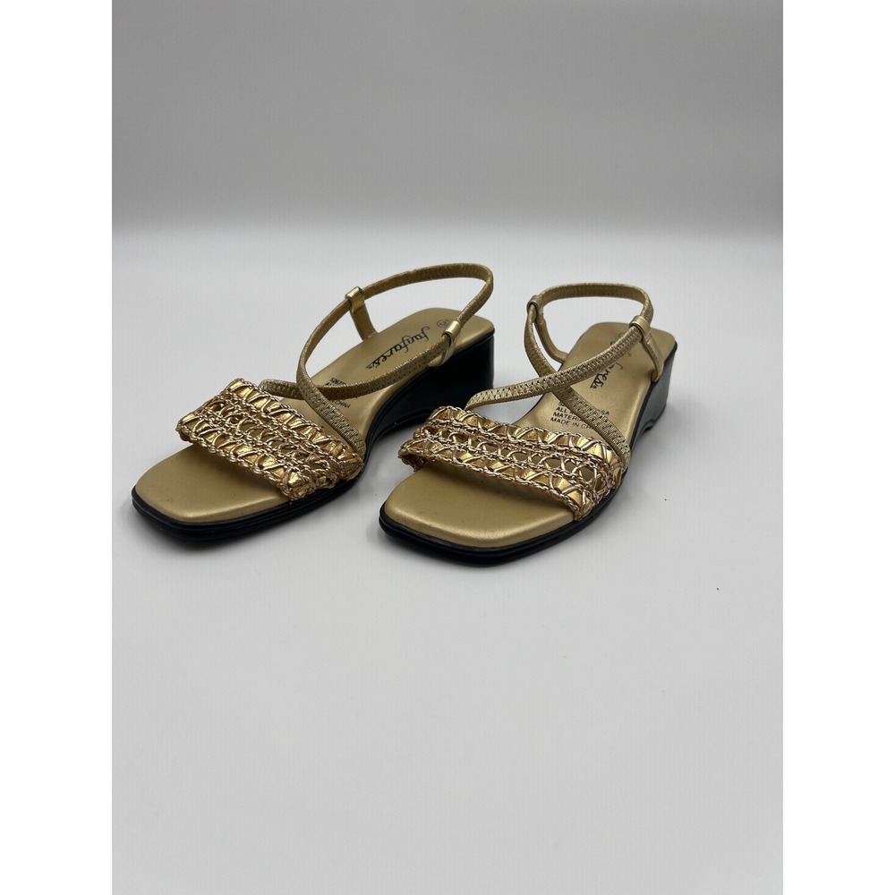 Fanfares Tessa Gold Metallic Woven Wedge Sandals Size 5.5 5267264